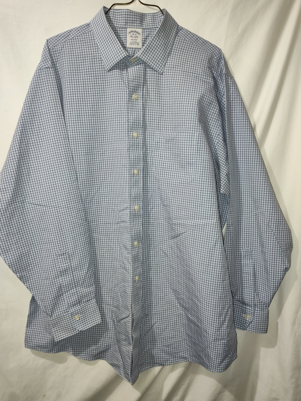 Brooks Brothers Light Blue and White Micro-Check Dress Shirt